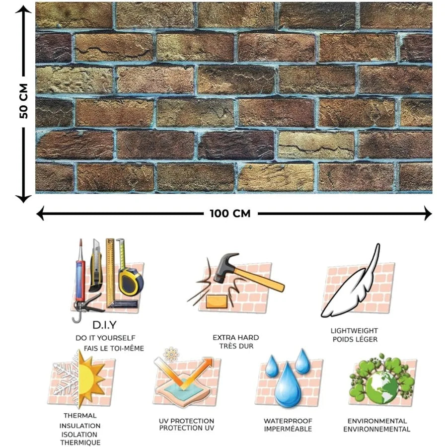 3D Wall Panels Faux Brick Cladding Brown Beige Stone Look Wall Paneling Styrofoam Facing for Living Room Kitchen Bathroom Balco