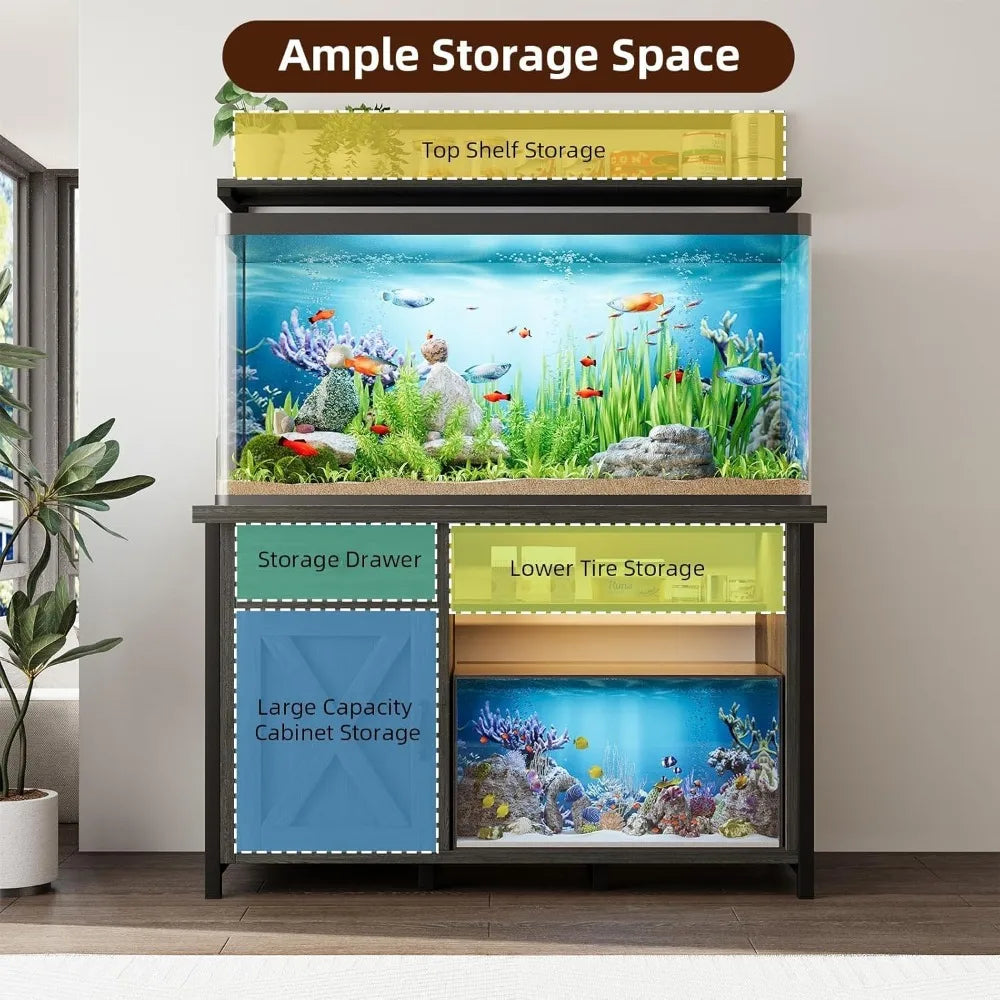 4ever2buy UltraHeavyDuty Multifunctional Fish Tank Stand With Cabinet LEDLighting System