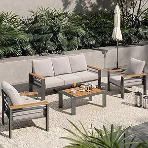 Aluminum Outdoor Patio Furniture Set With Coffee Table, Modern Style