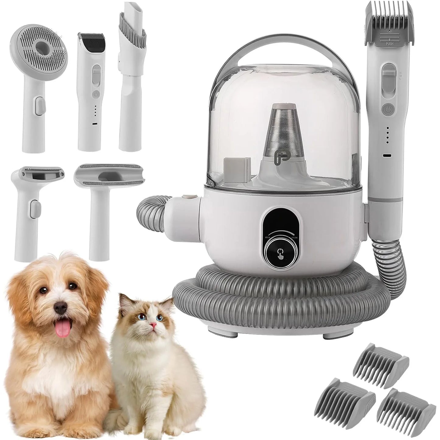 DishyKooker Pet Grooming Kit With Quiet Vacuum Suction And 5 Grooming Tools For Dogs And Cats