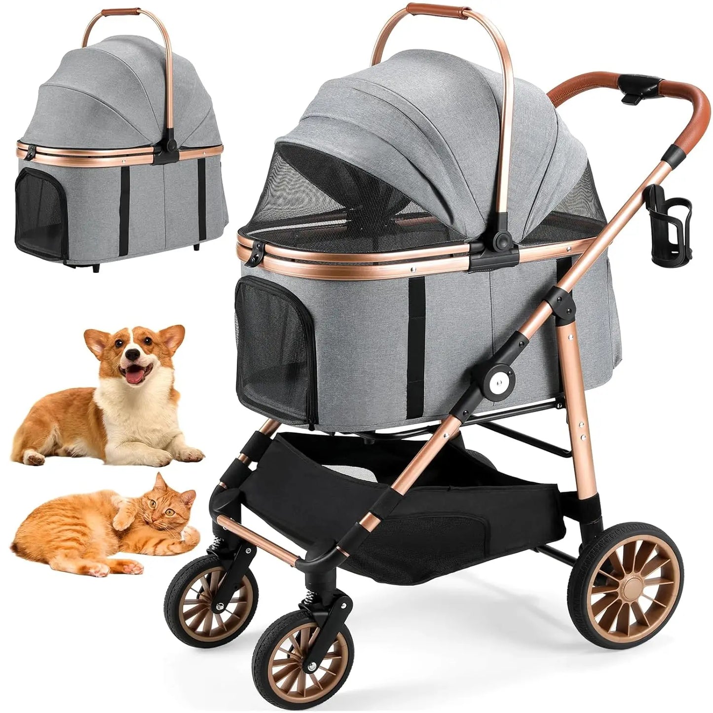 Breed 360 Degree High Wheels Foldable Cat and Dog Stroller