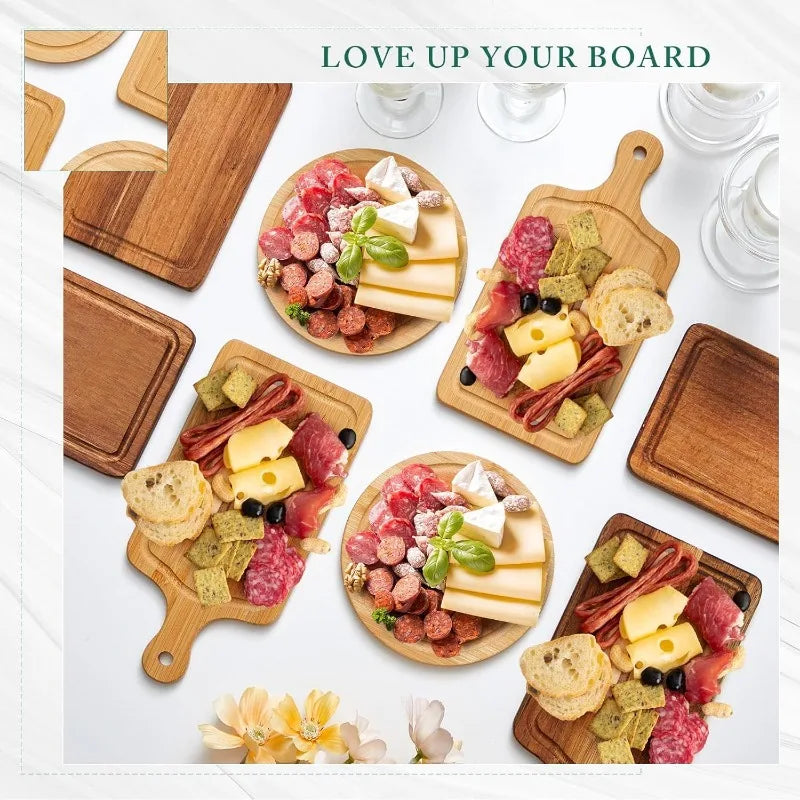 Wood Round Mini Charcuterie Board Set With Knives And Forks