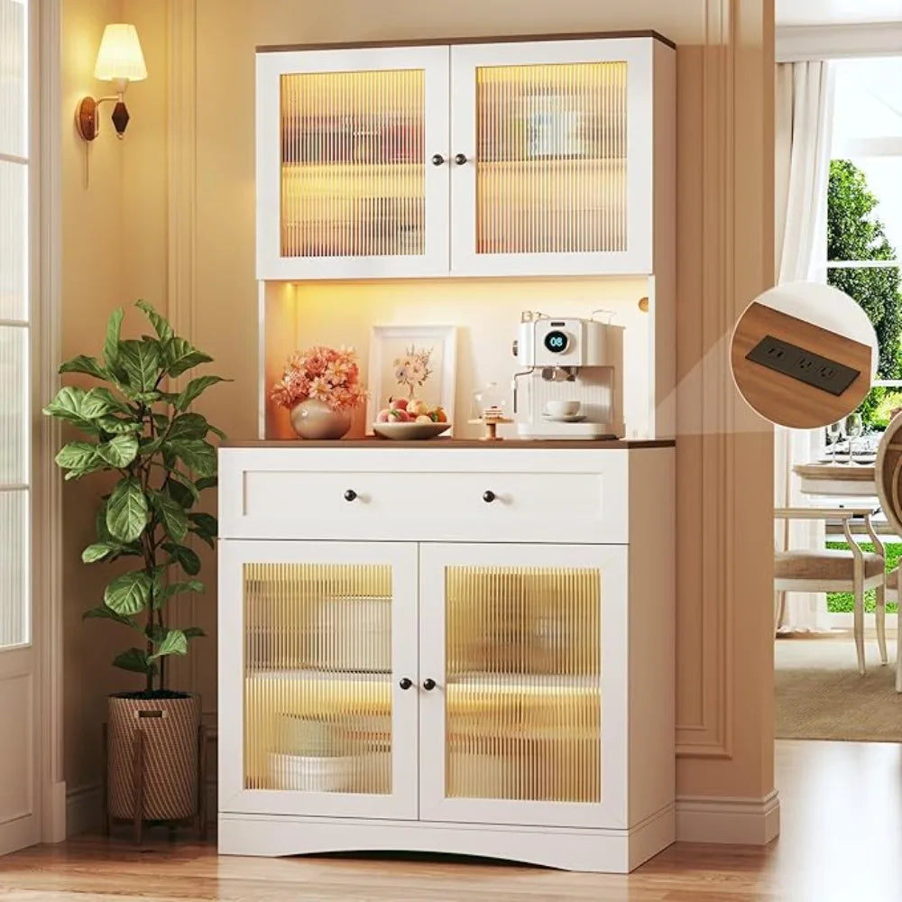 General Use Pantry Cabinet With Lights Microwave Stand Acrylic Doors