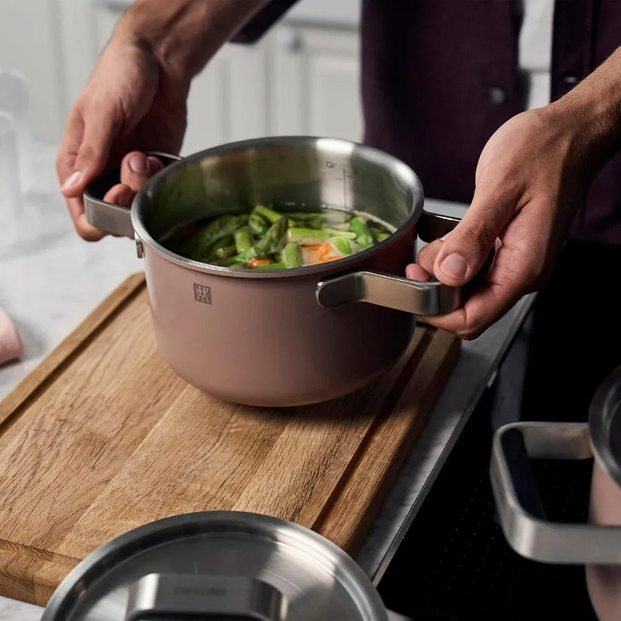 Premium 6 Piece Stainless Steel Cookware Set With Rose Design