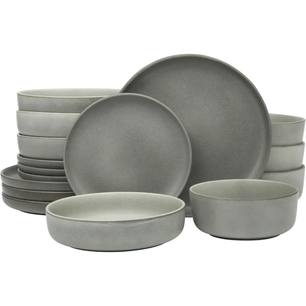 16-Piece Stoneware Dinnerware Set for 4, Reactive Glaze Plates & Bowls, Durable Ceramic Dishes - Black