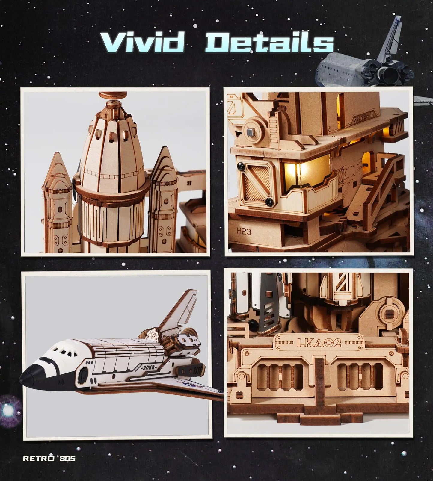 Robotime ThreeDimensional Space Shuttle Wooden Puzzle With LED Lights Educational