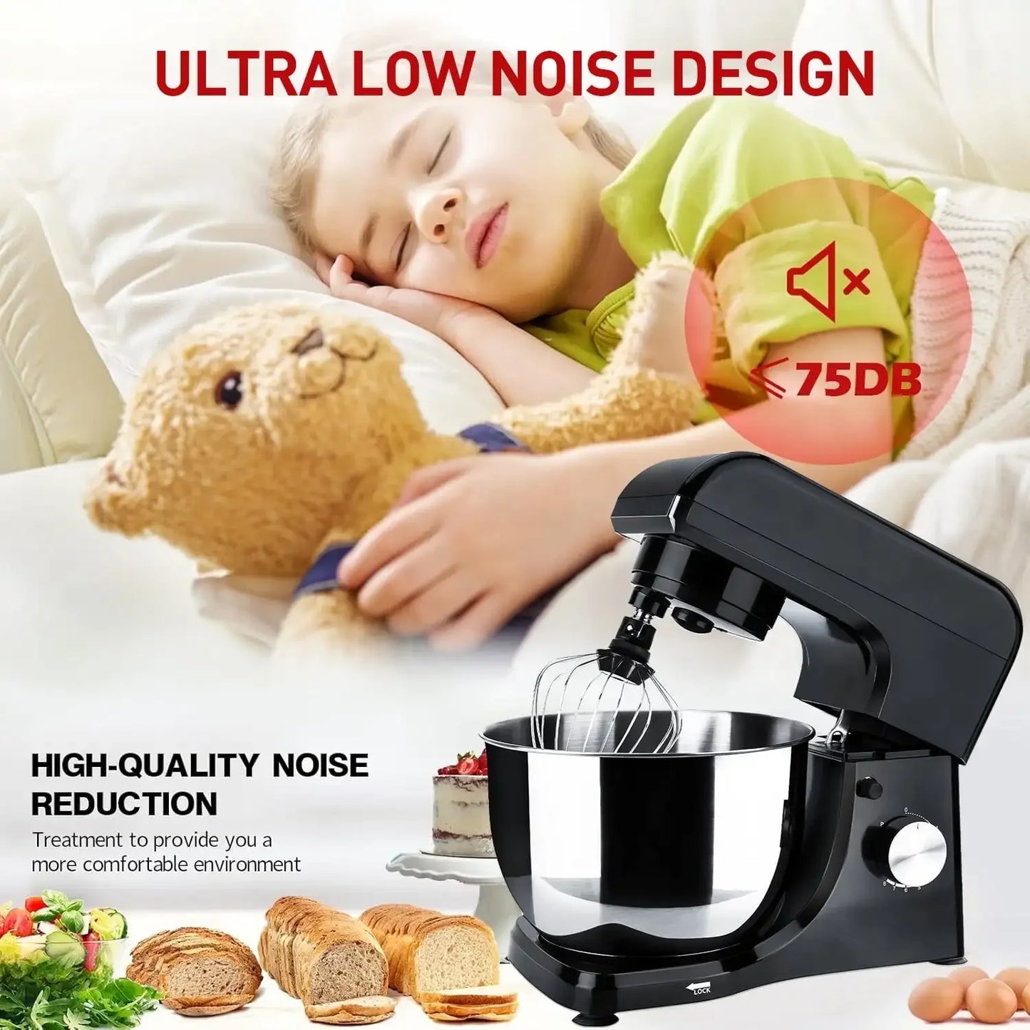 5.3Qt Kitchen Stand Mixer, 8 Speeds Electric Mixer for Sugar Frosting, Meringue Frosting, Food Mixer for Baking, Cake