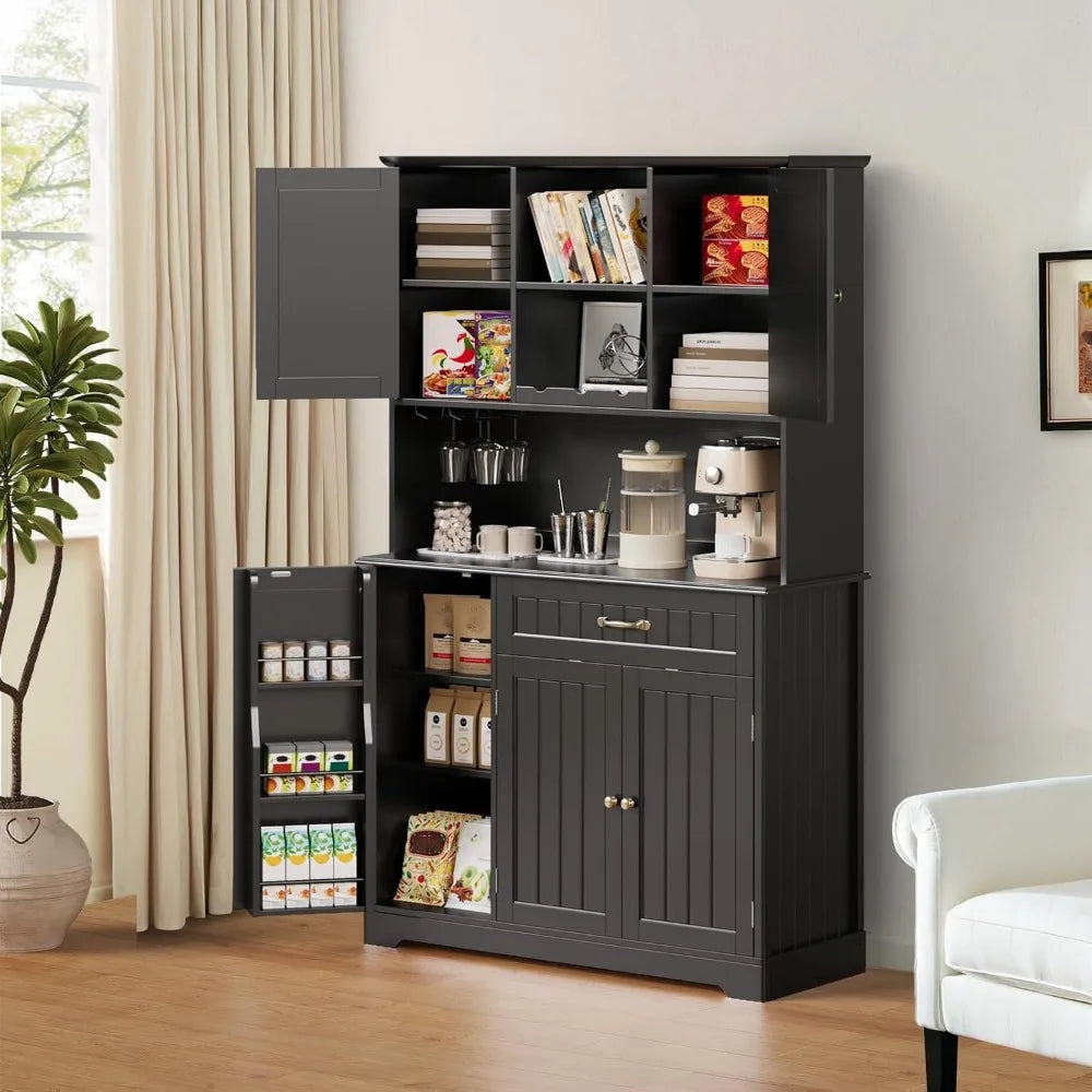 Tall Kitchen Pantry Cabinet With Microwave Shelf And Storage