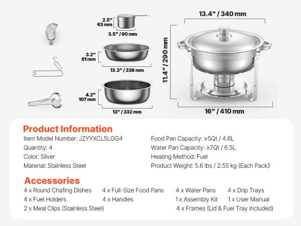 SucceBuy 4 Pack Chafing Dish Buffet Set Stainless Steel Chafer 4 Pans