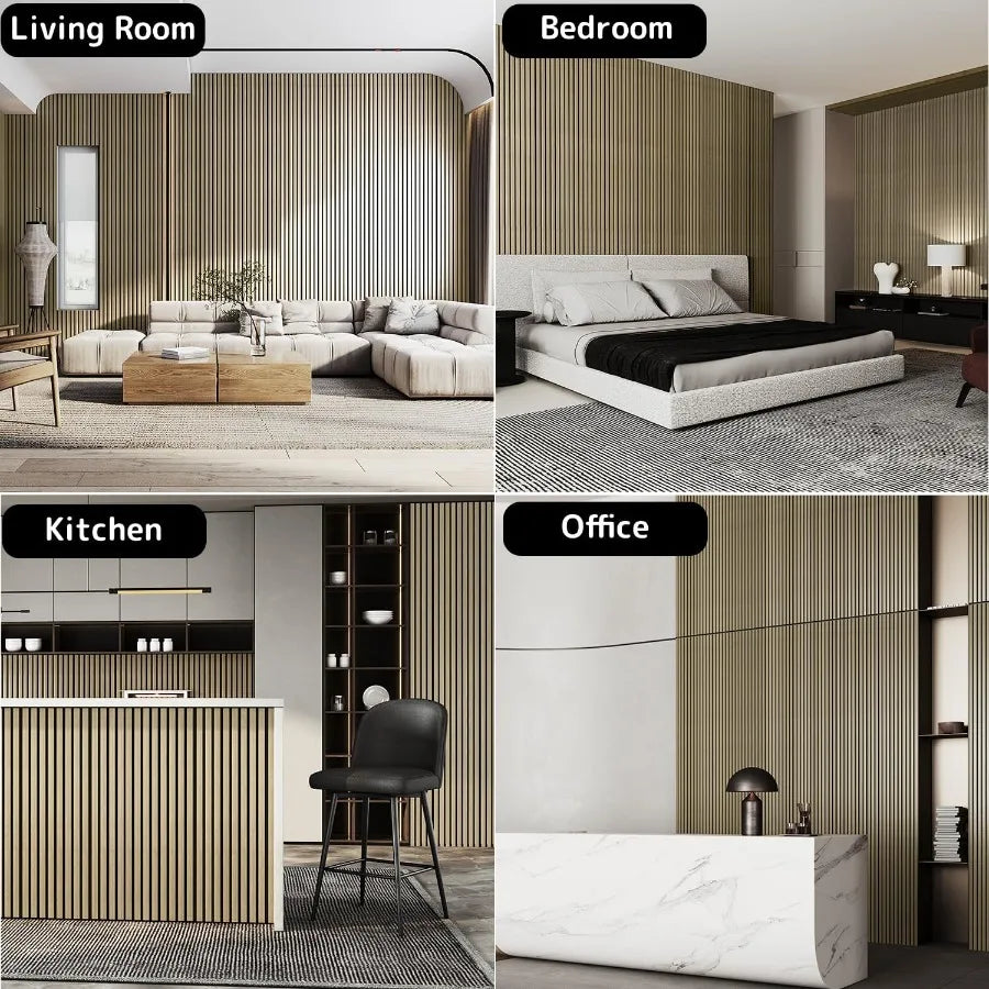 Solid Wood Slat Panels for Interior Wall Decor 2-Piece 93.5 x 12.6 Acoustic Soundproofing Panels with 3D Fluted Design for Nois