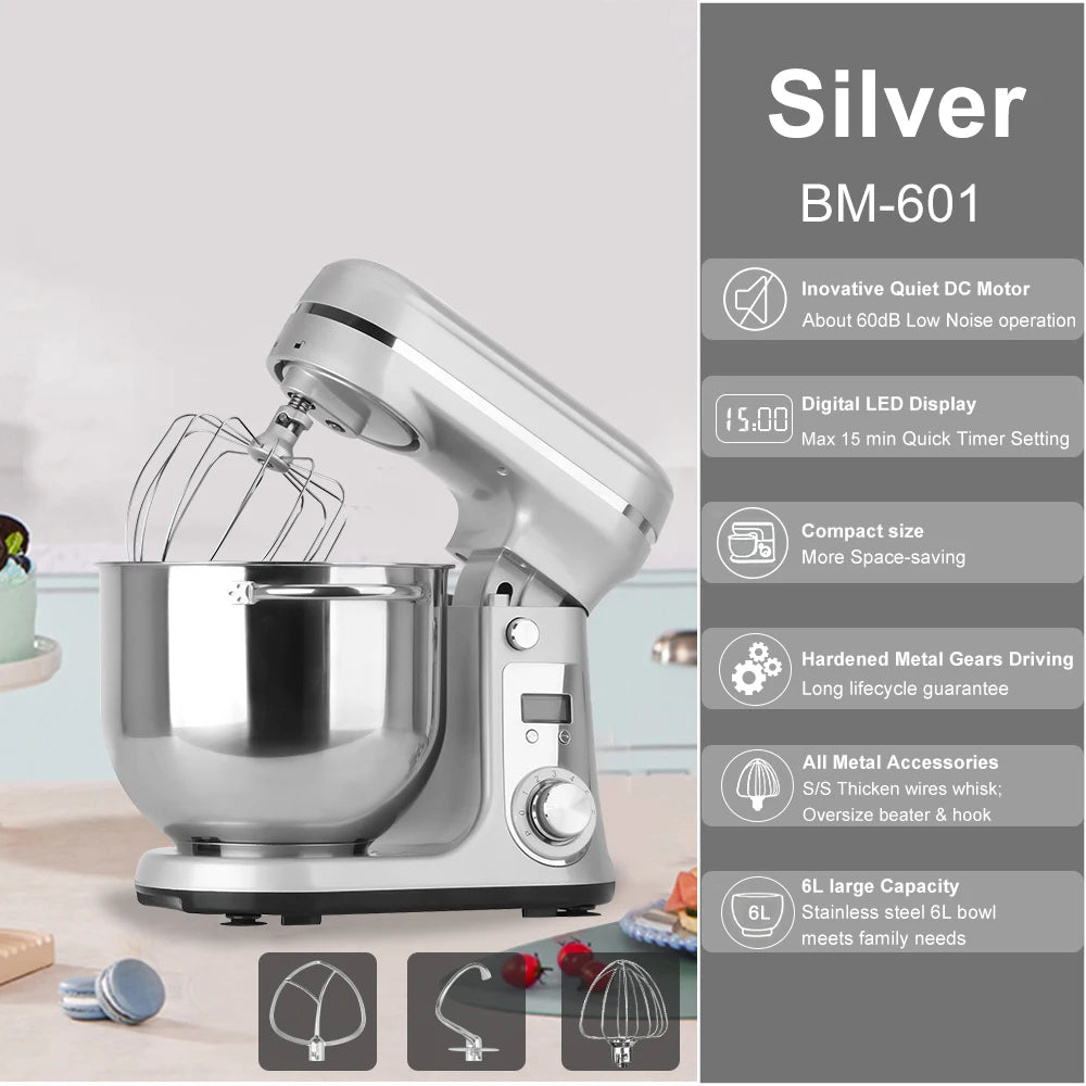 Biolomix 6-Speed Stand Mixer With Dough Hook And Wire Whip