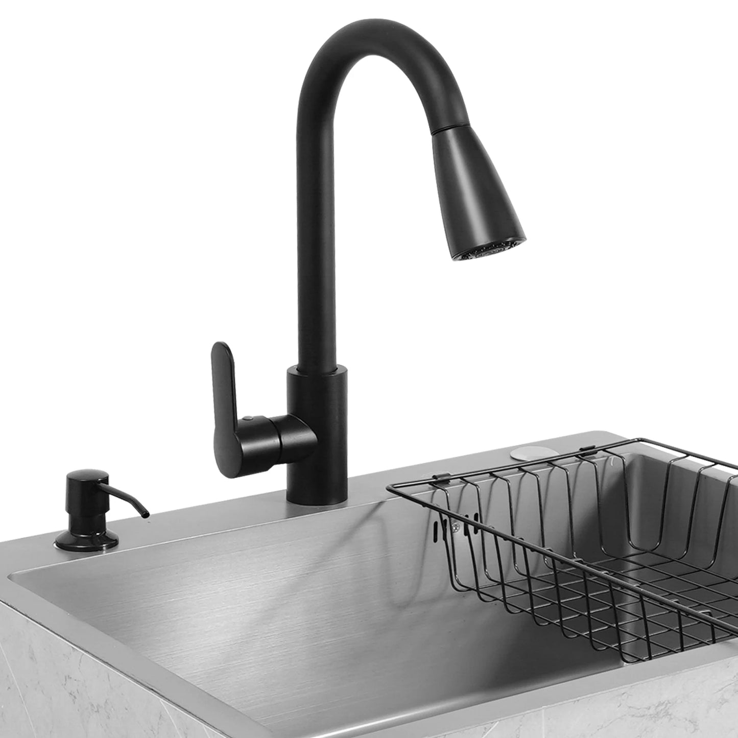 Bymaocar Freestanding Kitchen Sink Cabinet With Pull Out Faucet Drainboard
