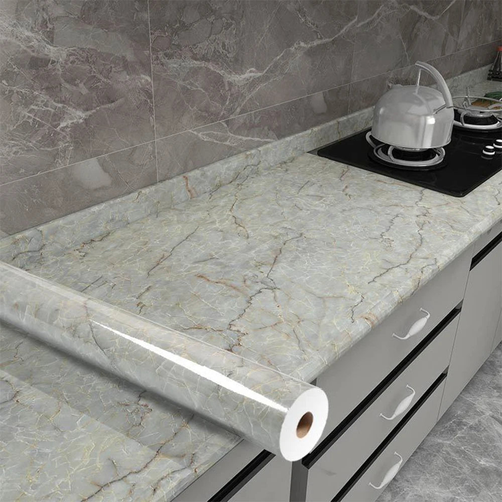 Self Adhesive Marble PVC Film Waterproof Oilproof Wallpaper For Countertops
