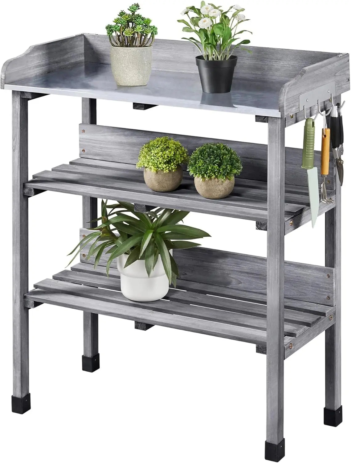 XIUWO Outdoor Garden Potting Bench With Bamboo Top And Shelf