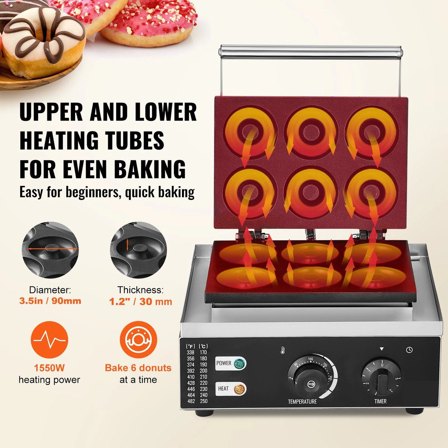 SHICUO Electric Donut Maker 1550W 6-Hole Commercial Donut Machine
