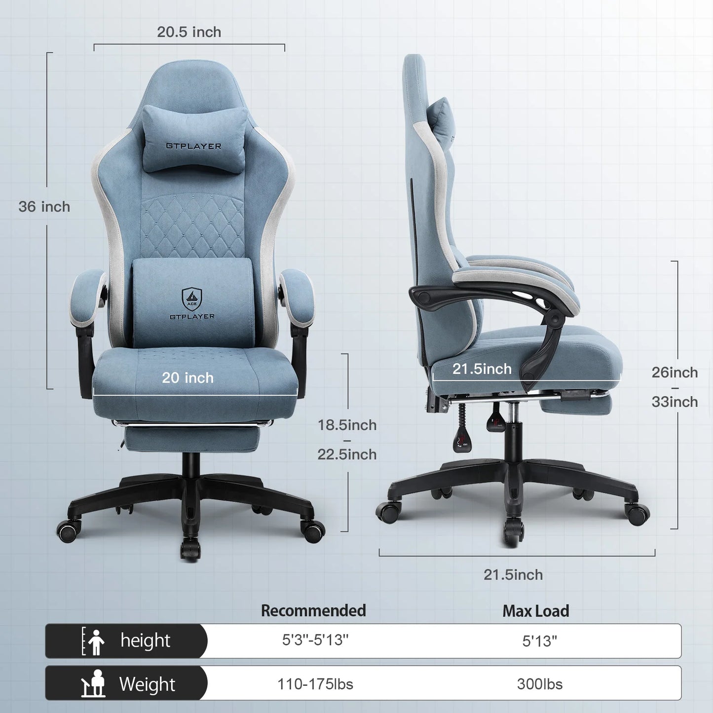 GTPLAYER Gaming Chair With Linkage Armrests And Footrest