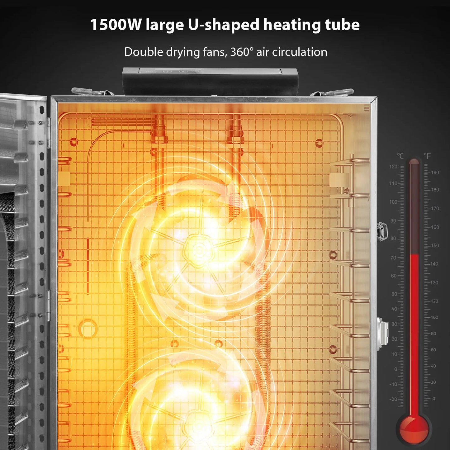 SHICUO Commercial Food Dehydrator 20 Tray 1500W Stainless Steel