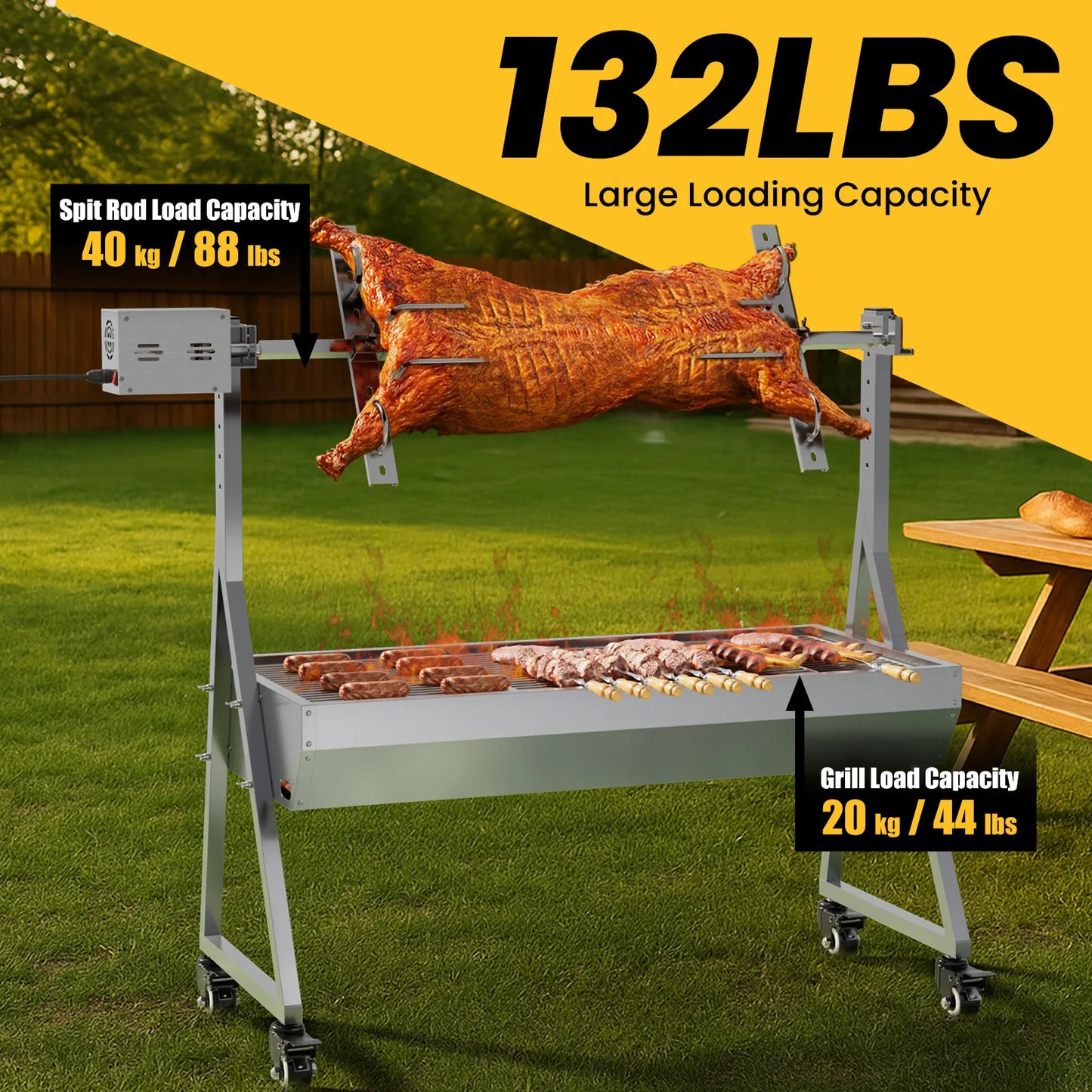 Todays Home Goods Outdoor Rotisserie Grill Roaster Charcoal Stainless Steel