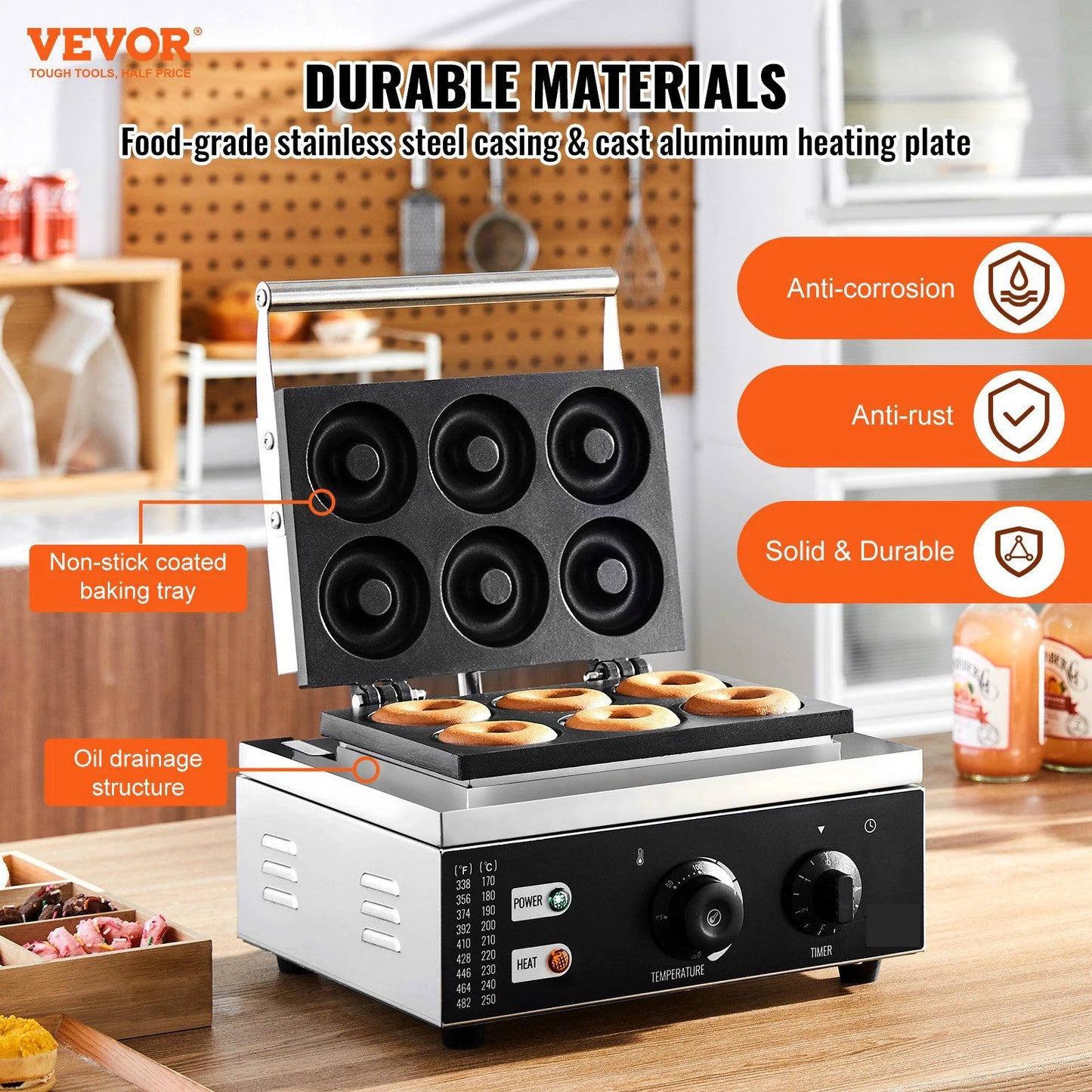 SHICUO Electric Donut Maker 1550W 6-Hole Commercial Donut Machine