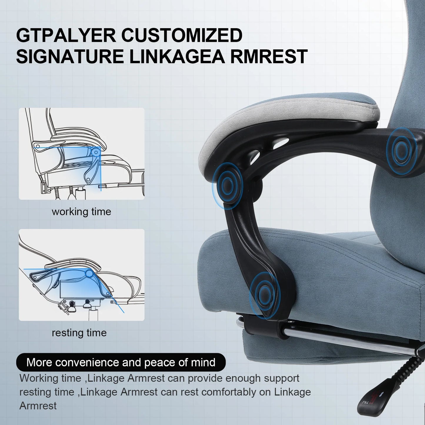 GTPLAYER Gaming Chair With Linkage Armrests And Footrest