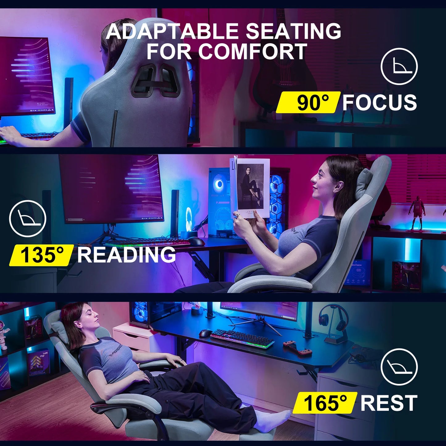 GTPLAYER Gaming Chair With Linkage Armrests And Footrest