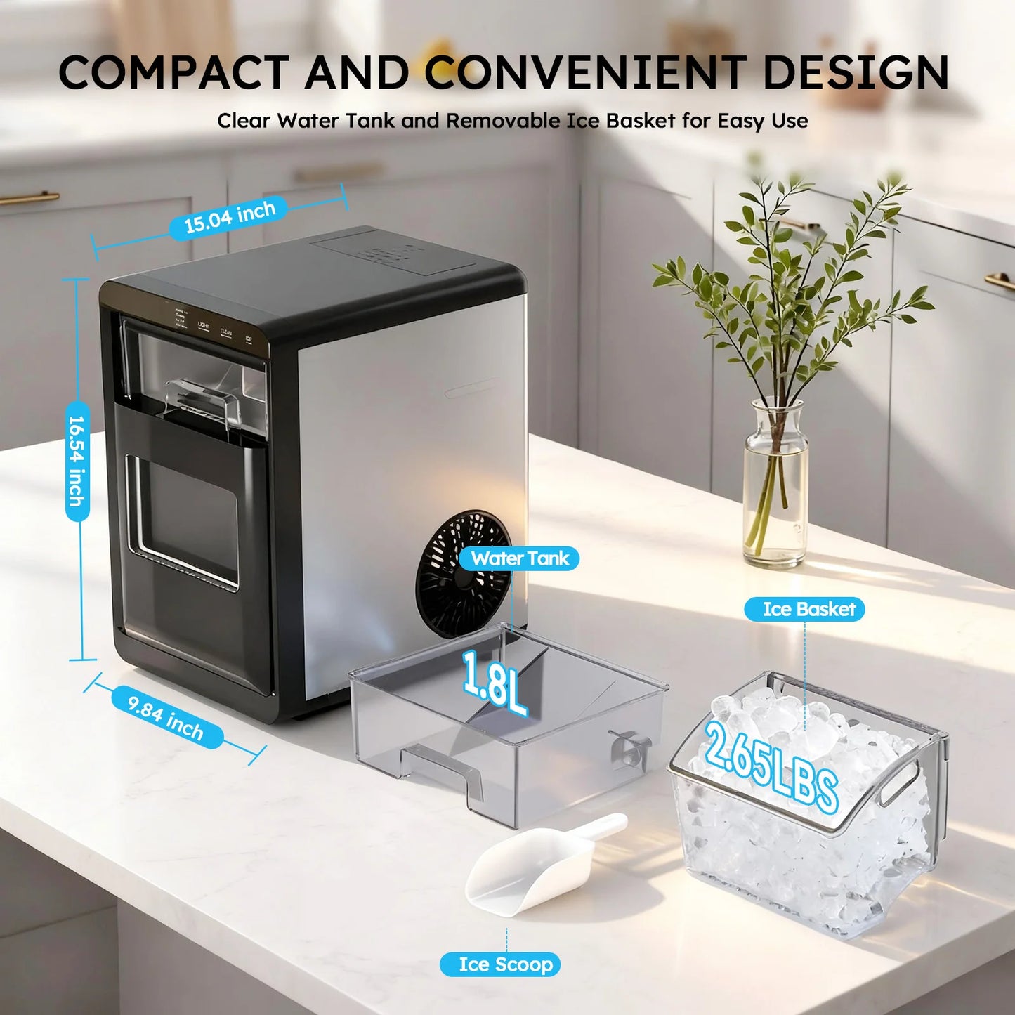 SHICUO Nugget Ice Maker Countertop Self Cleaning Pellet Ice Machine