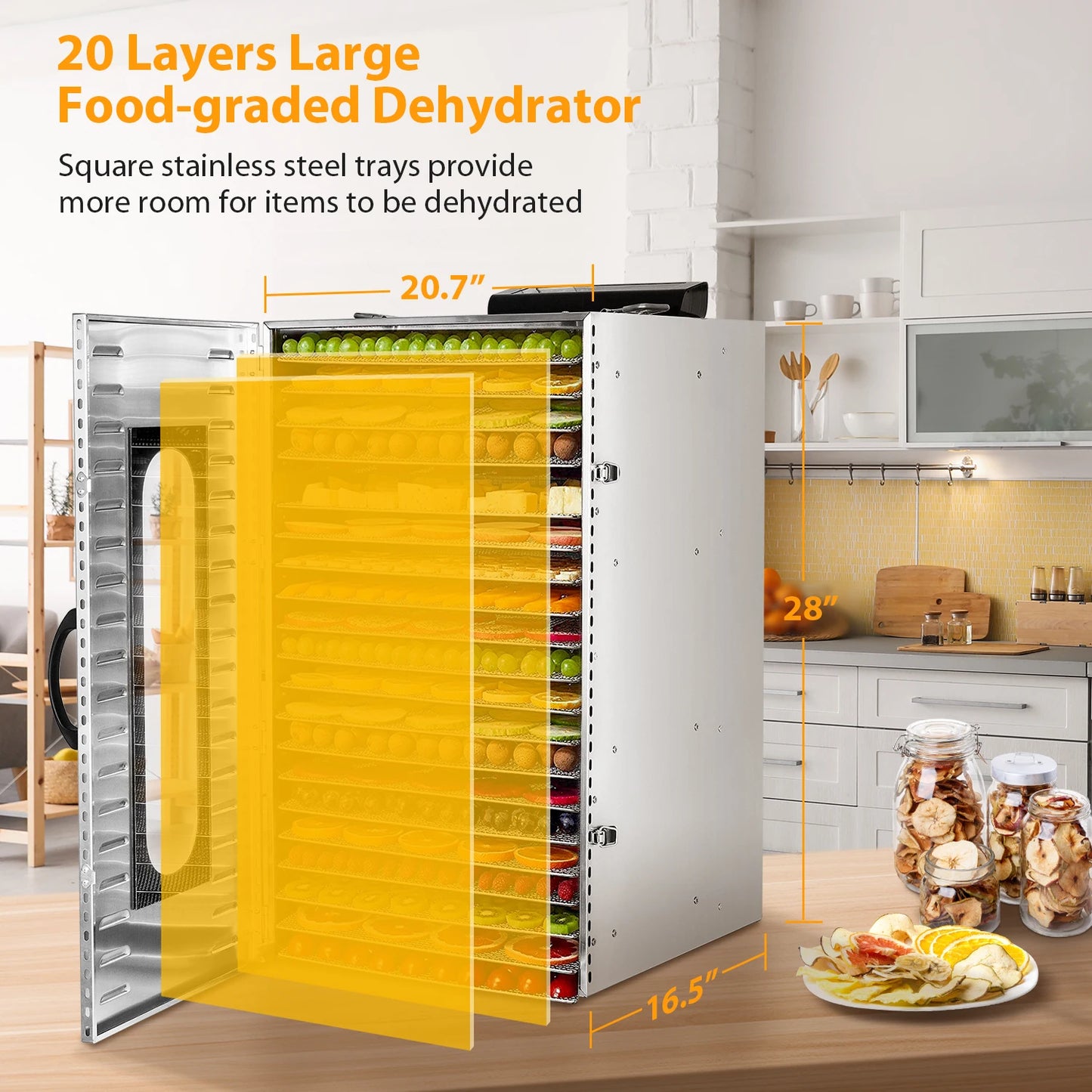 SHICUO Commercial Food Dehydrator 20 Tray 1500W Stainless Steel