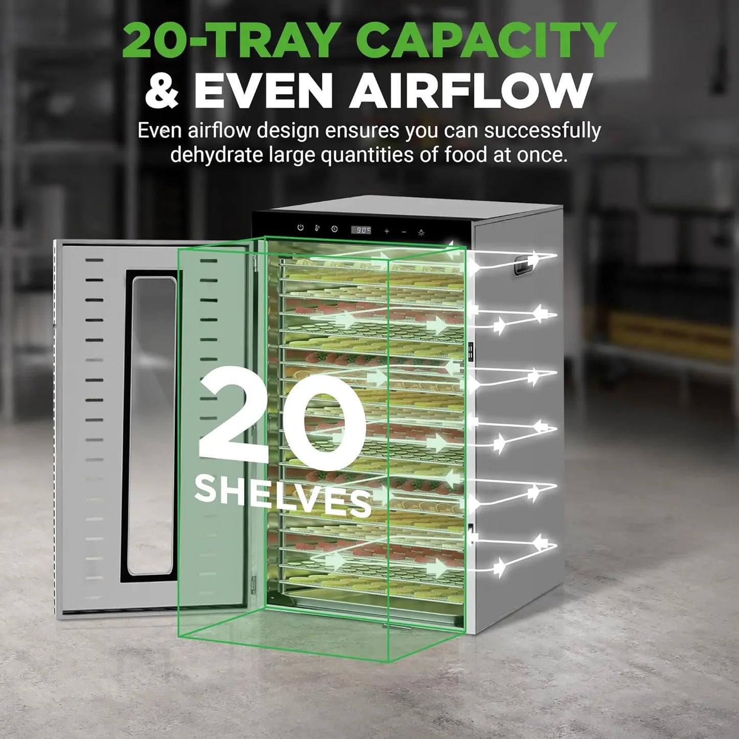 SHICUO 20 Tray Commercial Food Dehydrator Stainless Steel LED Display