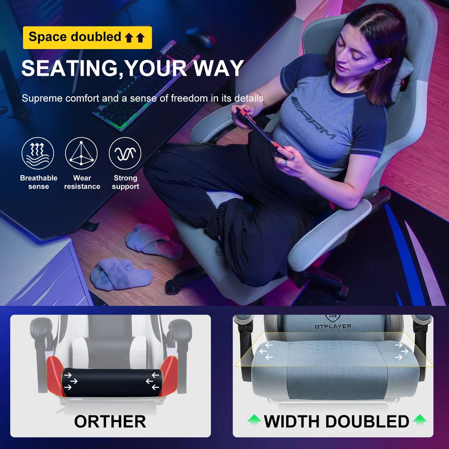 GTPLAYER Gaming Chair With Linkage Armrests And Footrest