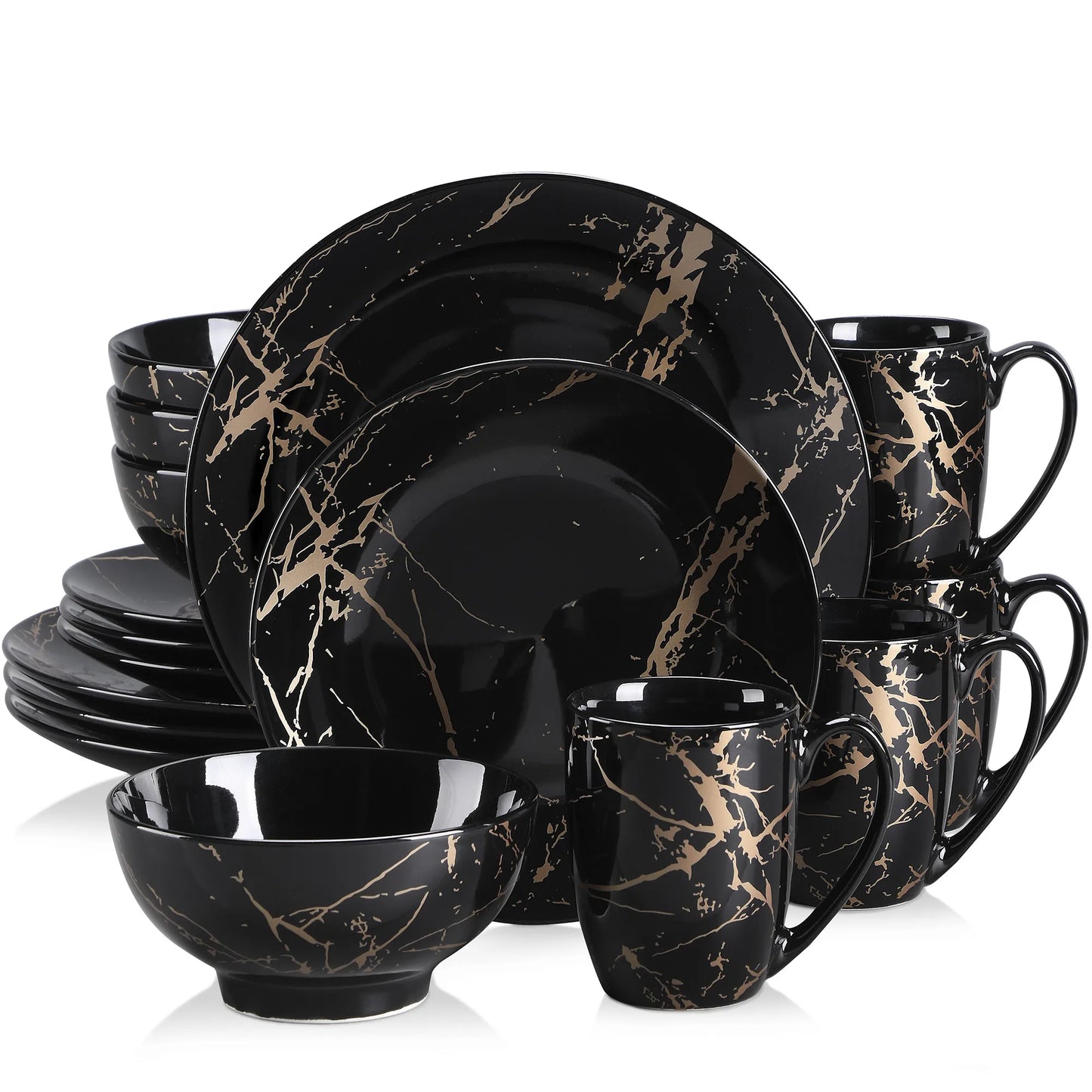 MALACASA Porcelain Dinnerware Set Gold Splash Pattern
