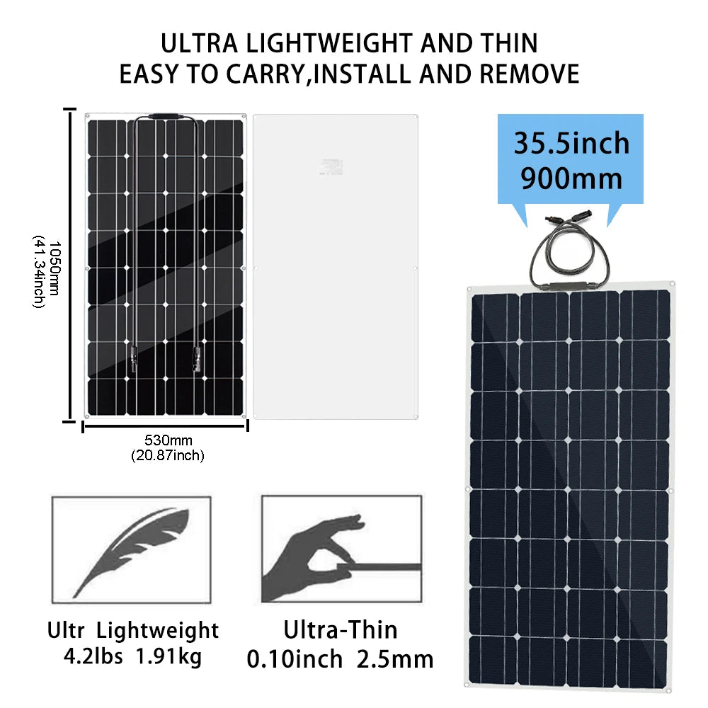 ASUNERGE 400W Durable Waterproof Monocrystalline Solar Panel Kit SystemBundleProPlus