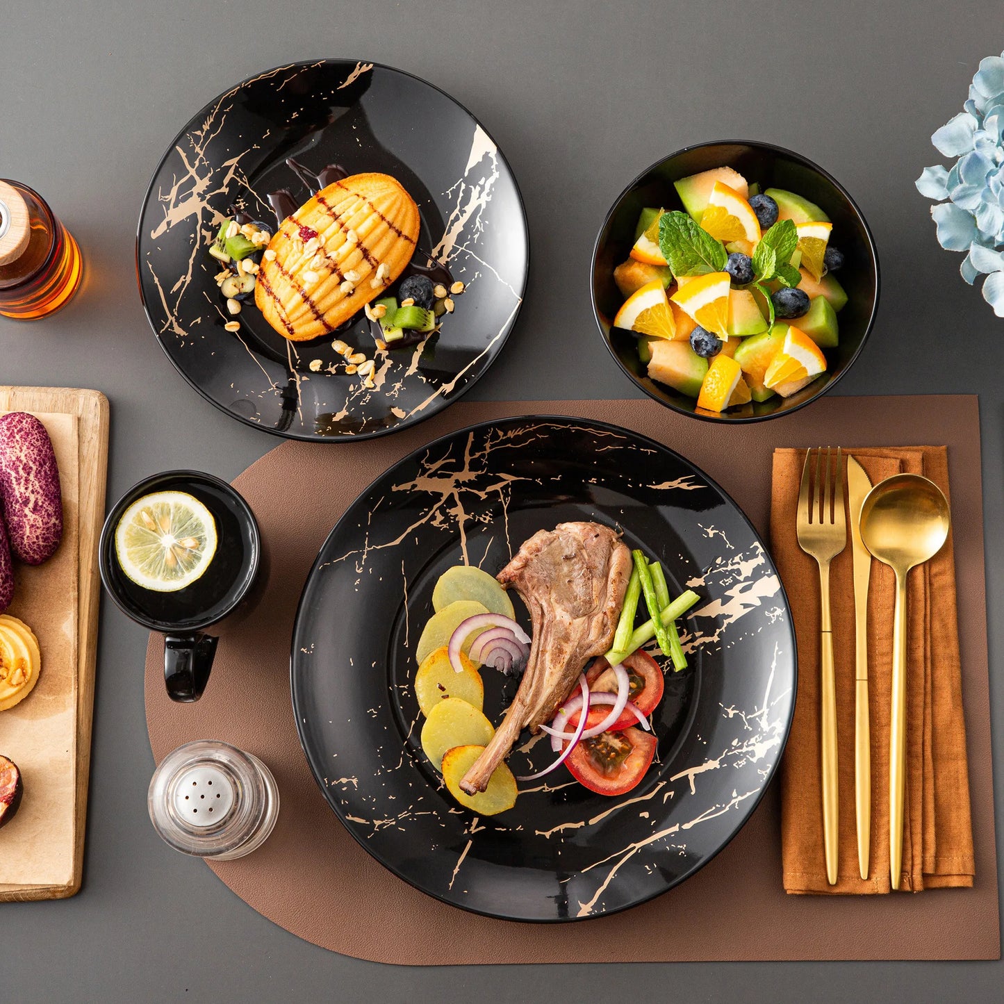 MALACASA Porcelain Dinnerware Set Gold Splash Pattern