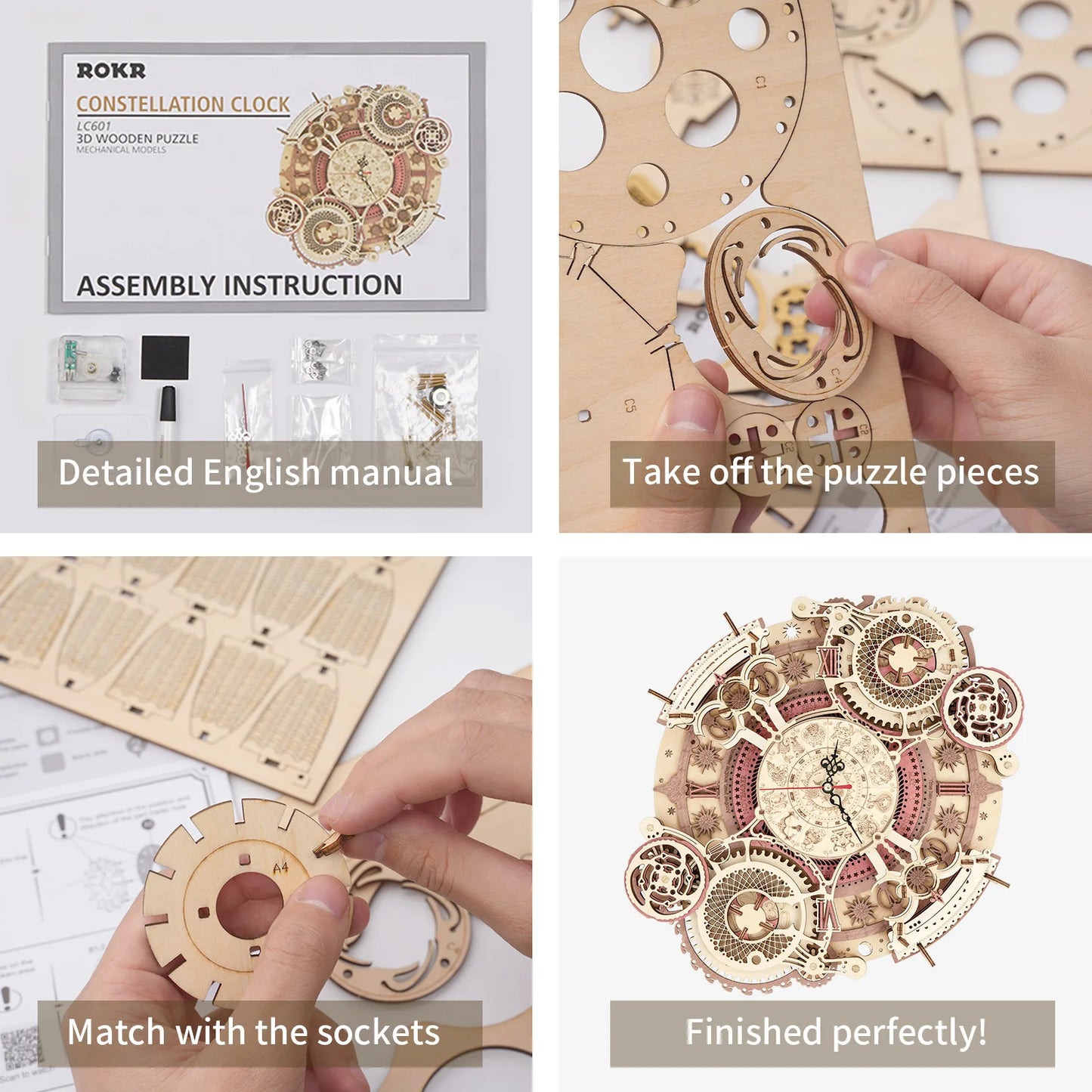 Robotime Steampunk Clock Kit 3D Wooden Puzzle DIY Wall Clock