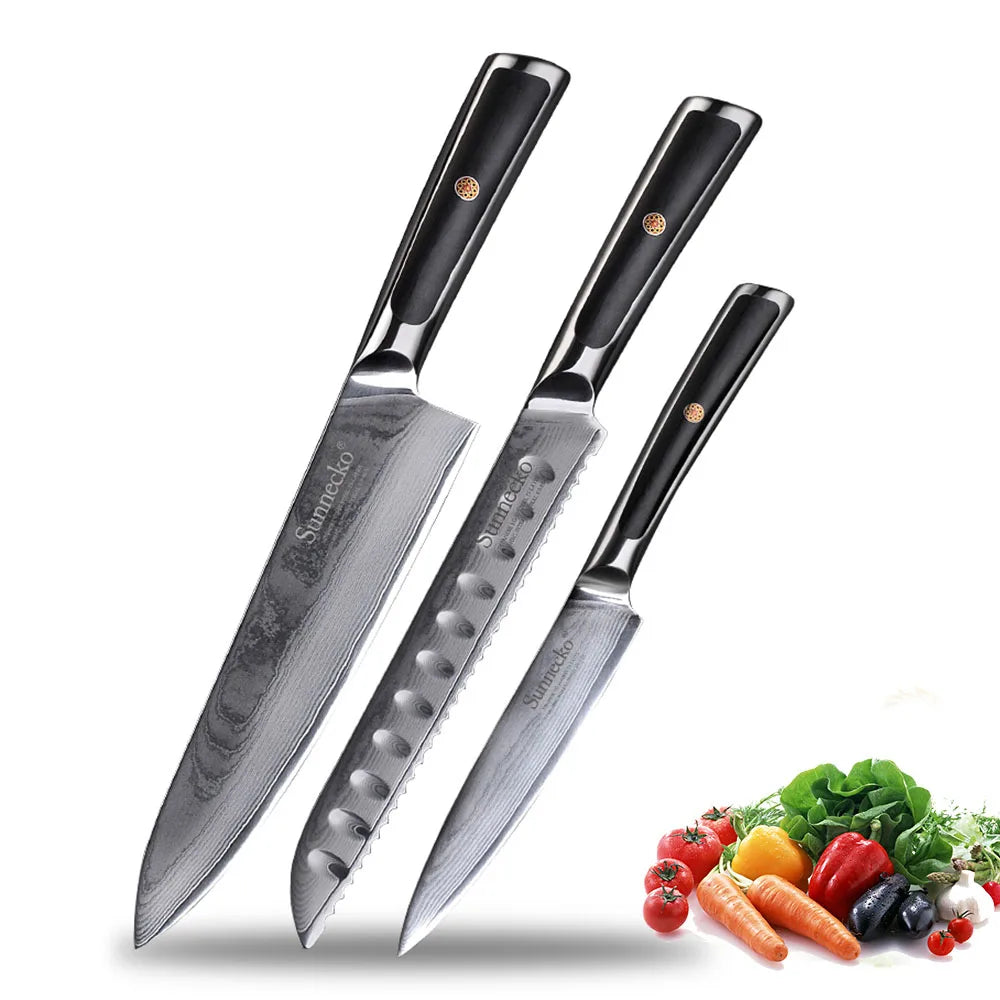 Sunnecko VG10 Damascus Steel Japanese Chef Knife Set