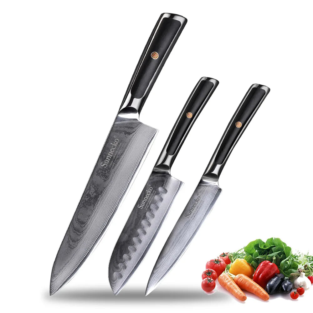 Sunnecko VG10 Damascus Steel Japanese Chef Knife Set
