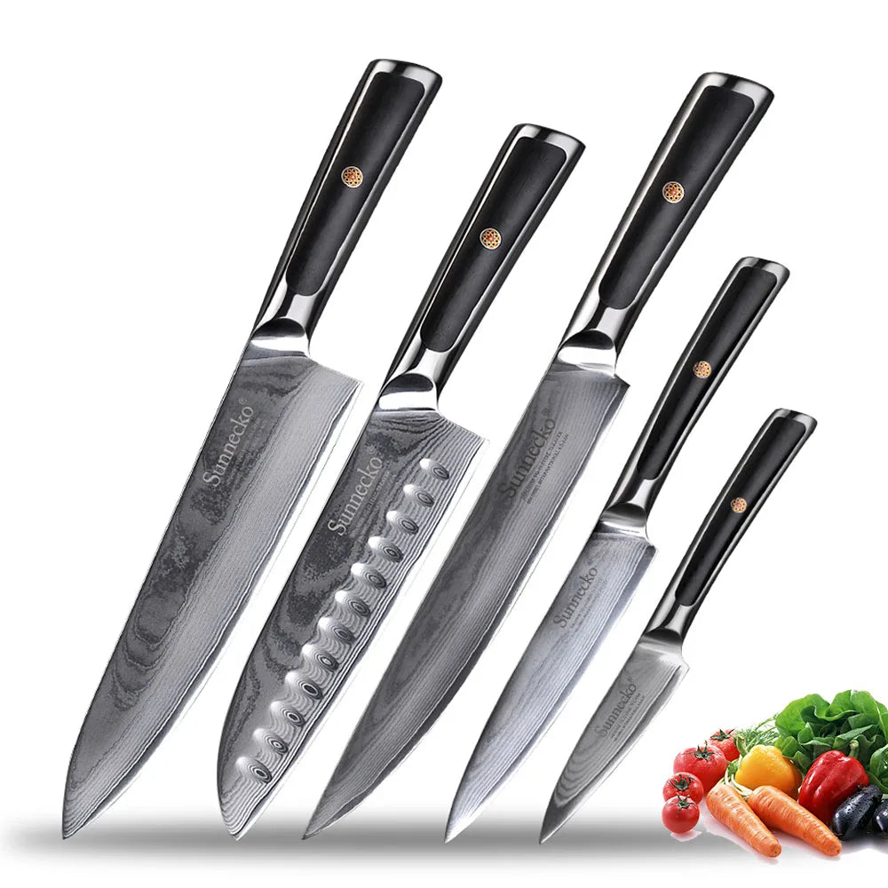 Sunnecko VG10 Damascus Steel Japanese Chef Knife Set