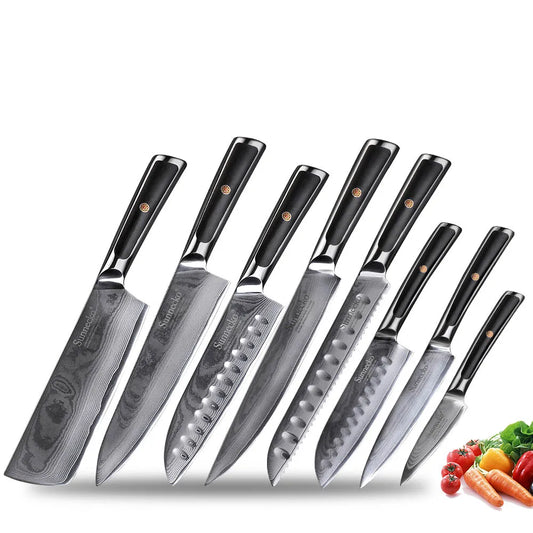 Sunnecko VG10 Damascus Steel Japanese Chef Knife Set