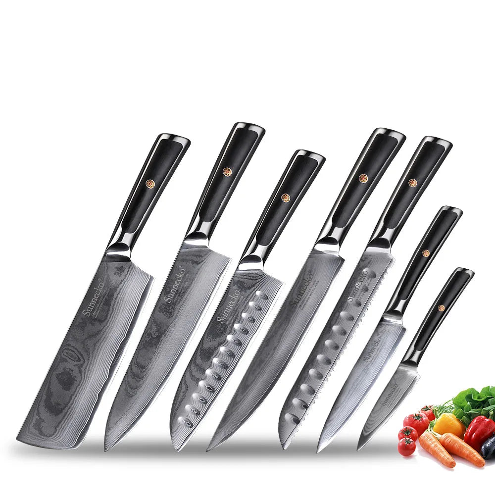 Sunnecko VG10 Damascus Steel Japanese Chef Knife Set