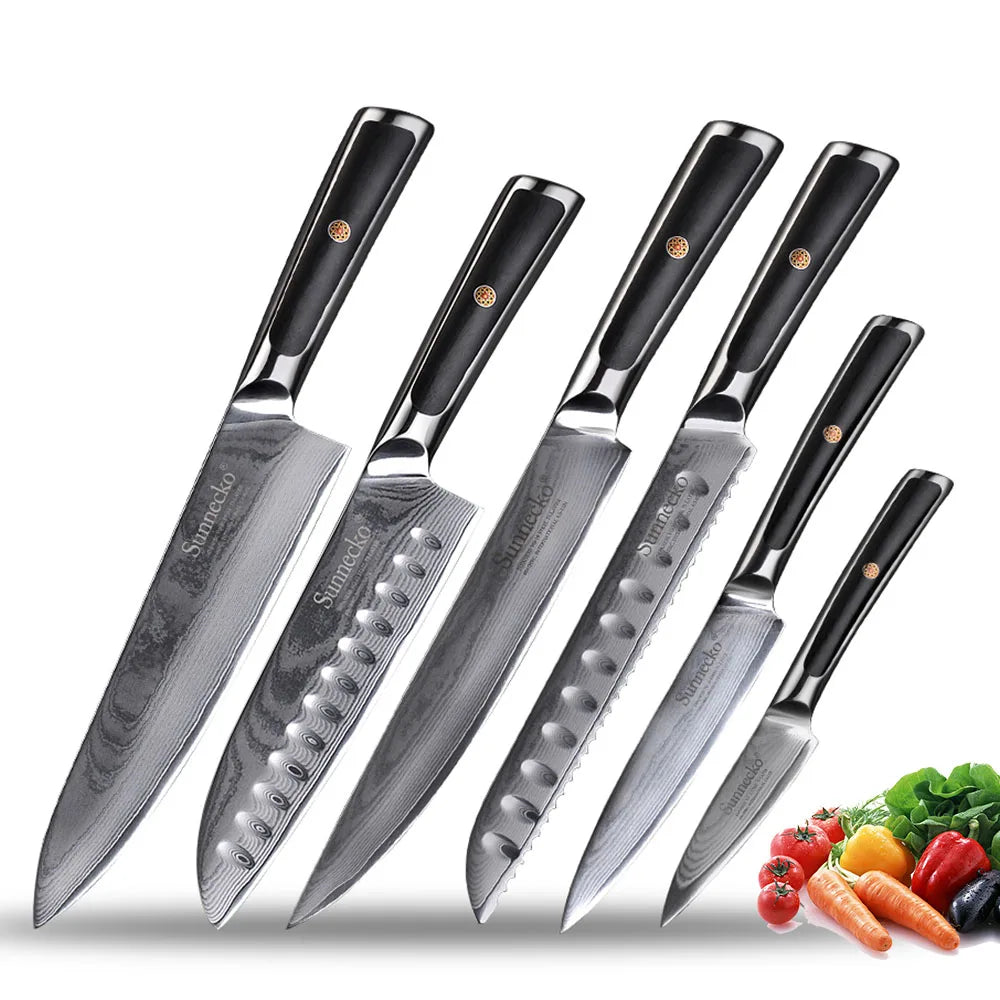 Sunnecko VG10 Damascus Steel Japanese Chef Knife Set