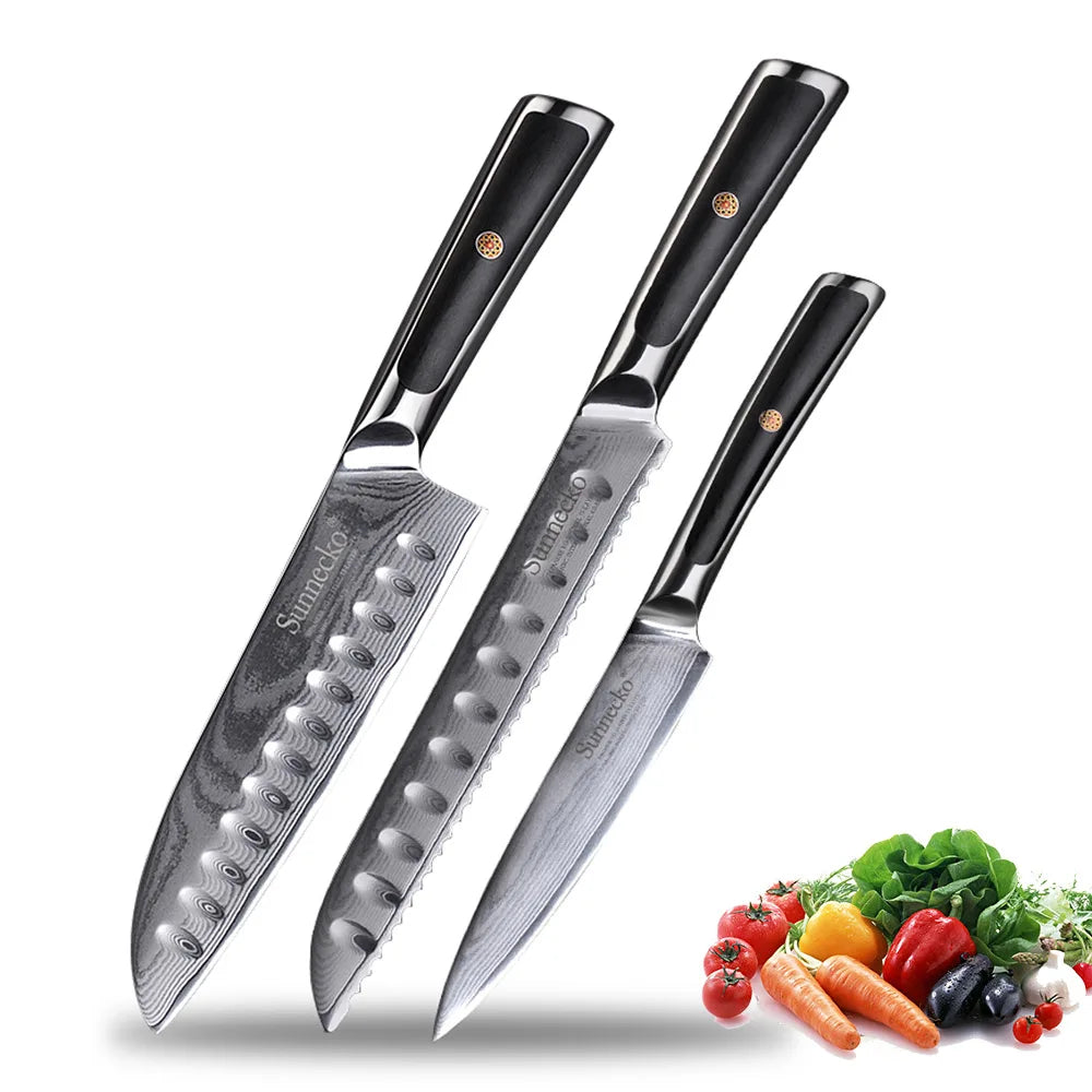 Sunnecko VG10 Damascus Steel Japanese Chef Knife Set