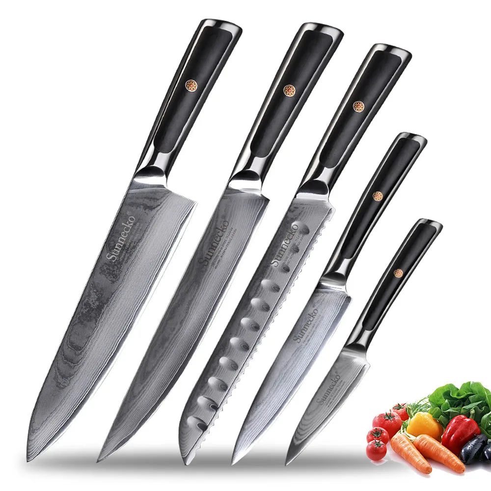 Sunnecko VG10 Damascus Steel Japanese Chef Knife Set