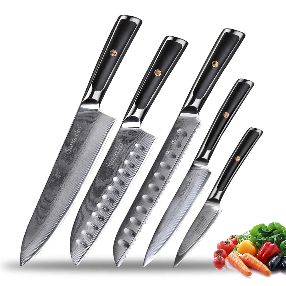 Sunnecko VG10 Damascus Steel Japanese Chef Knife Set