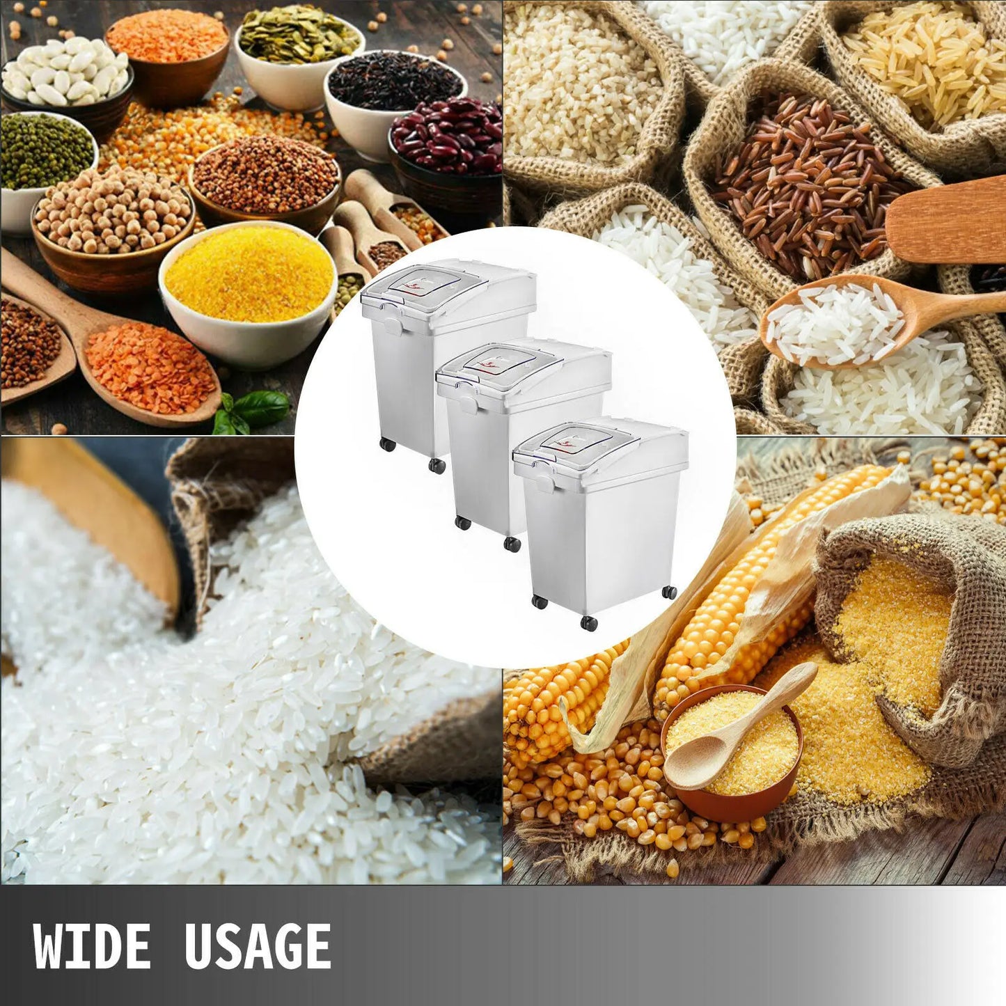 SucceBuy 25L Dry Ingredient Storage Bin with Scoop Caster Dustproof Rice Flour Soybeans for Restaurant Kitchen Commercial