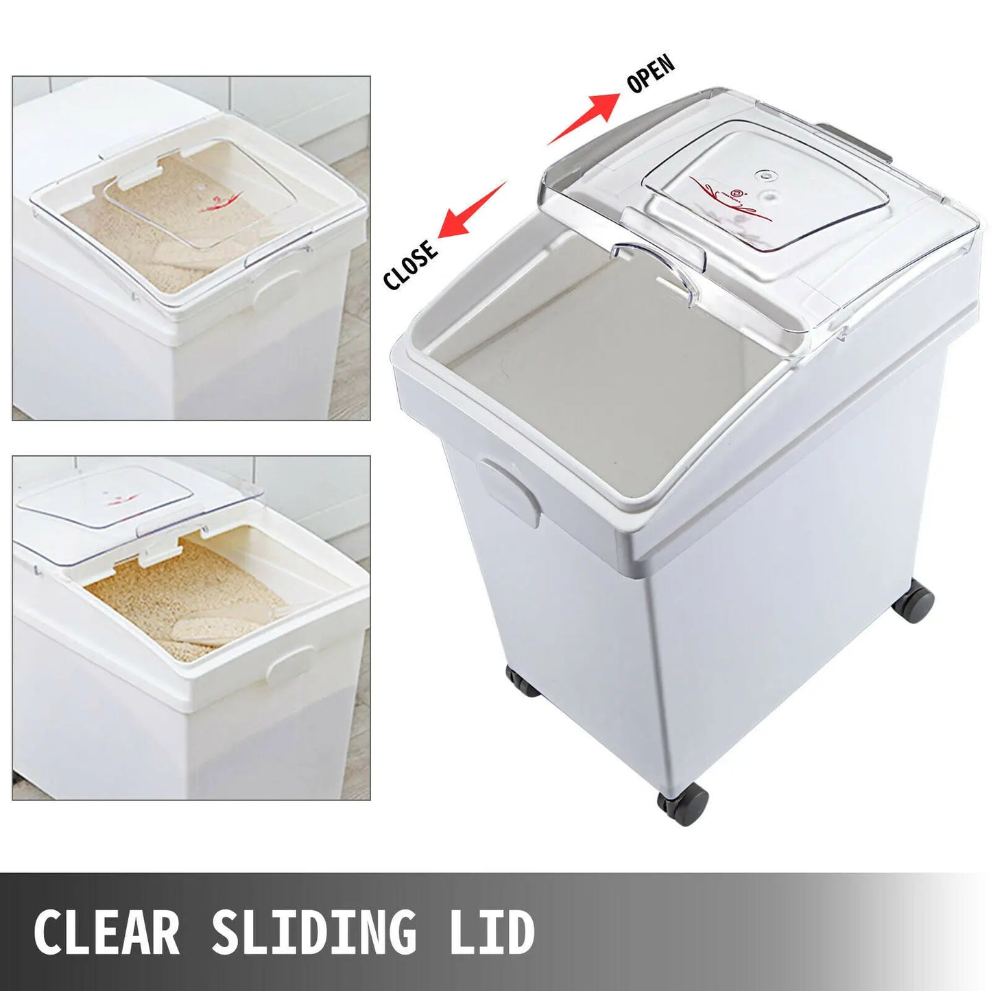 SucceBuy 25L Dry Ingredient Storage Bin with Scoop Caster Dustproof Rice Flour Soybeans for Restaurant Kitchen Commercial