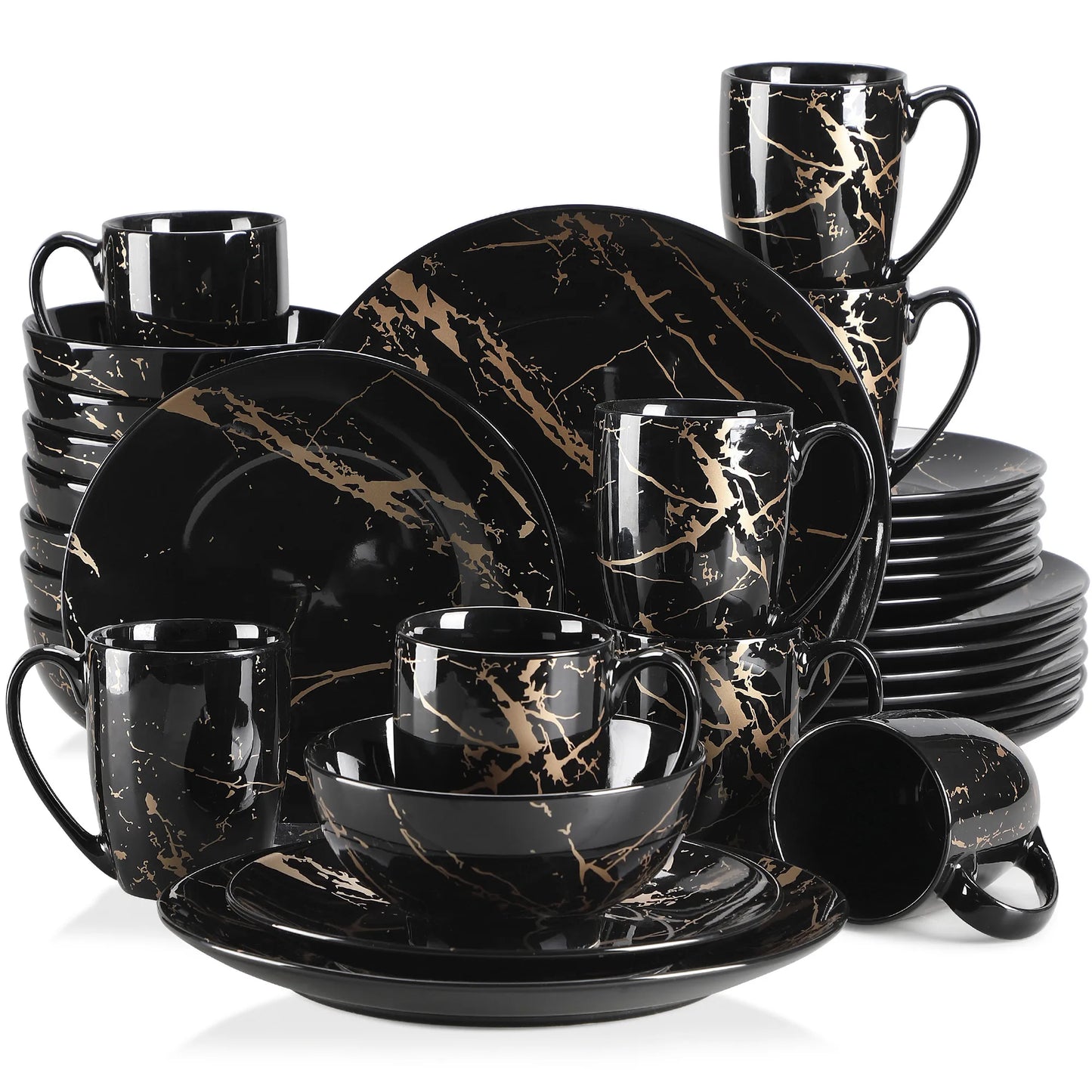 MALACASA Porcelain Dinnerware Set Gold Splash Pattern