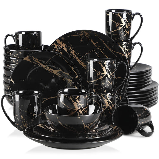 MALACASA Porcelain Dinnerware Set Gold Splash Pattern