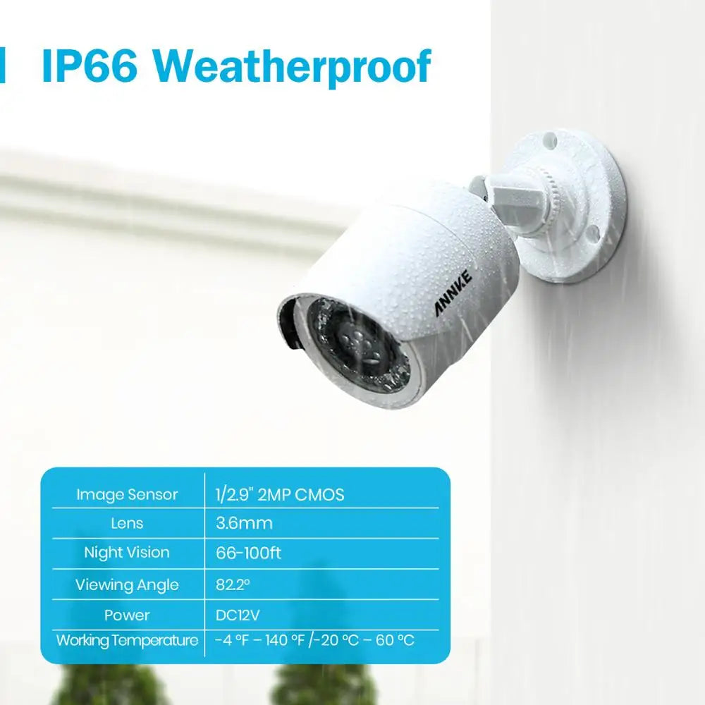 ANNKE 1080P H.265+ 8CH CCTV DVR System IP66 Cameras