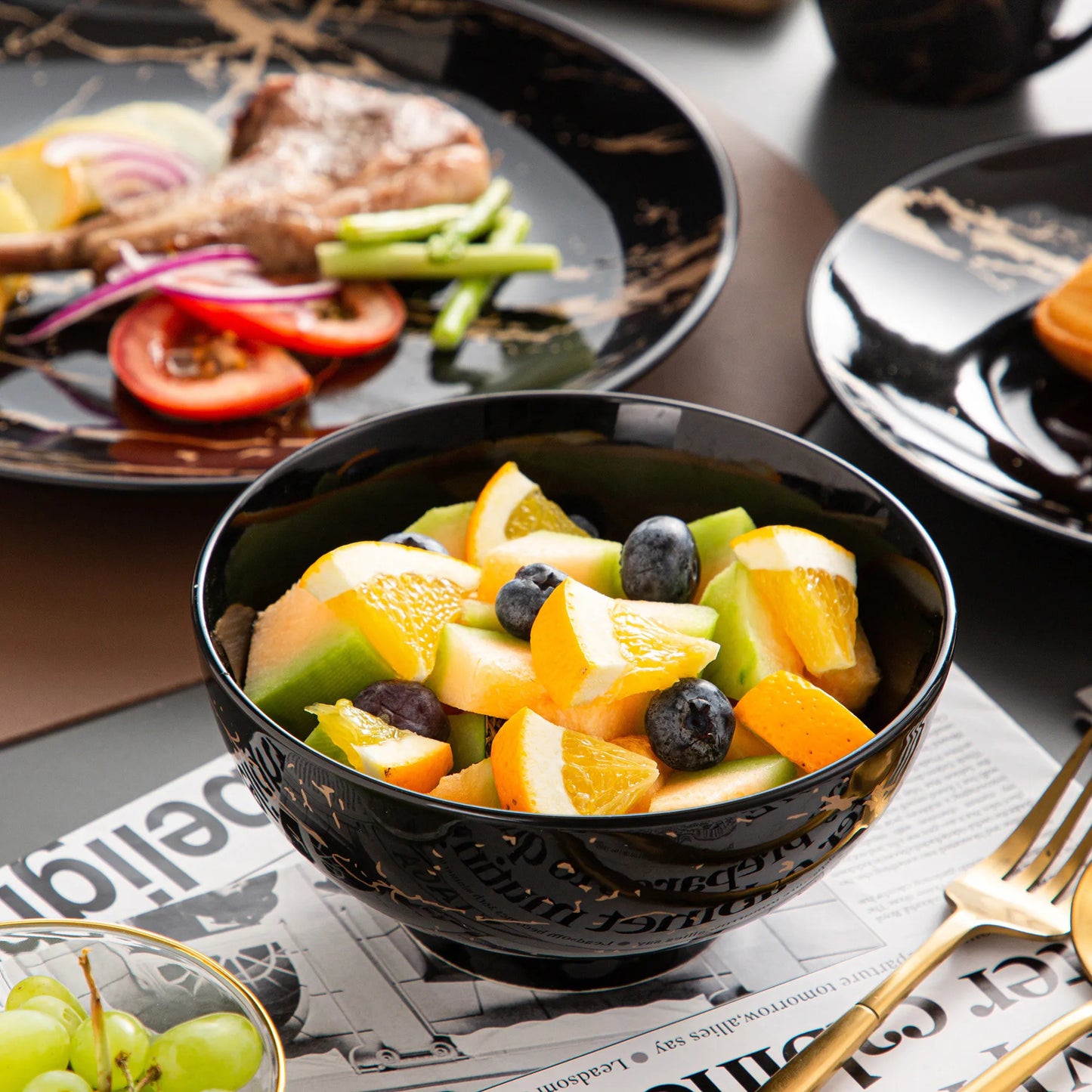 MALACASA Porcelain Dinnerware Set Gold Splash Pattern