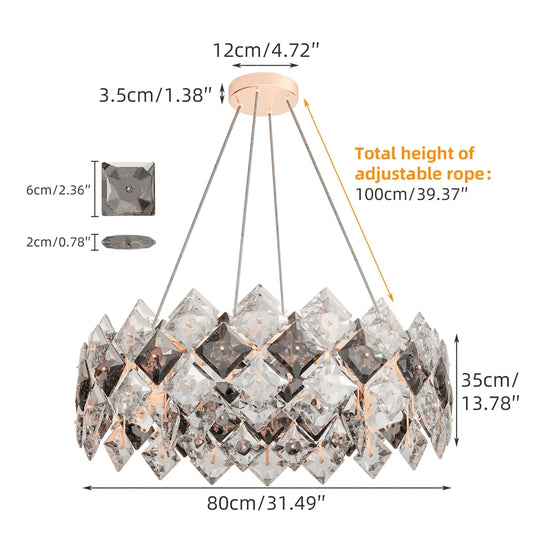 Vrygle Round Crystal Chandelier LED Pendant Ceiling Light