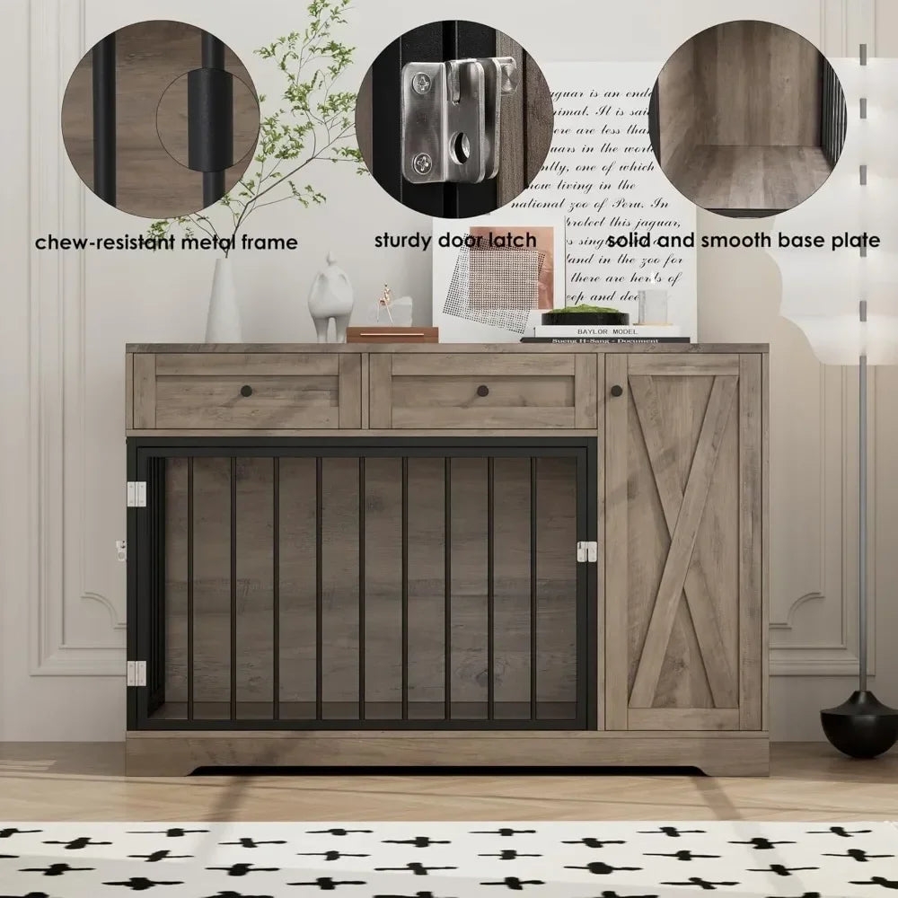 Premium Handcrafted SolidWood Construction Dog Crate Furniture 2in1 Drawers Farmhouse